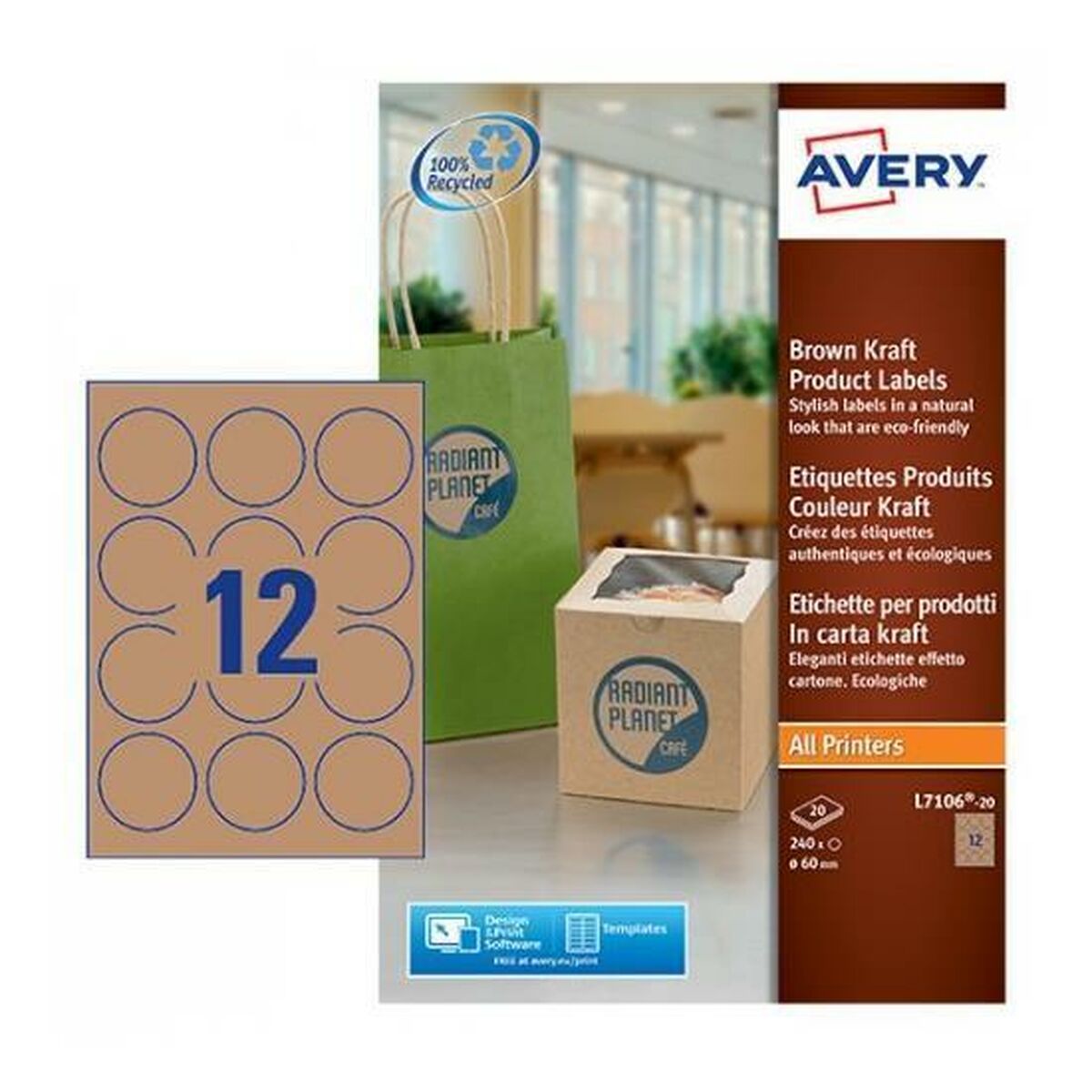 Etiquetas para Impresora Avery L7106-20 Marrón 60 mm  Comprati.