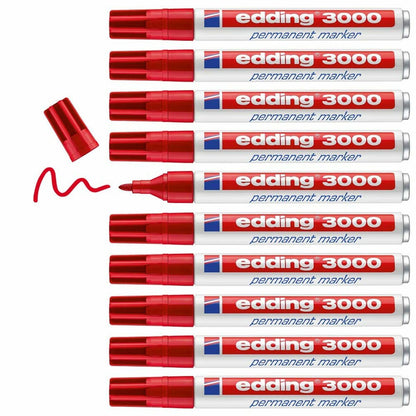 Rotulador permanente Edding 3000 Rojo (10 Unidades)  Comprati.