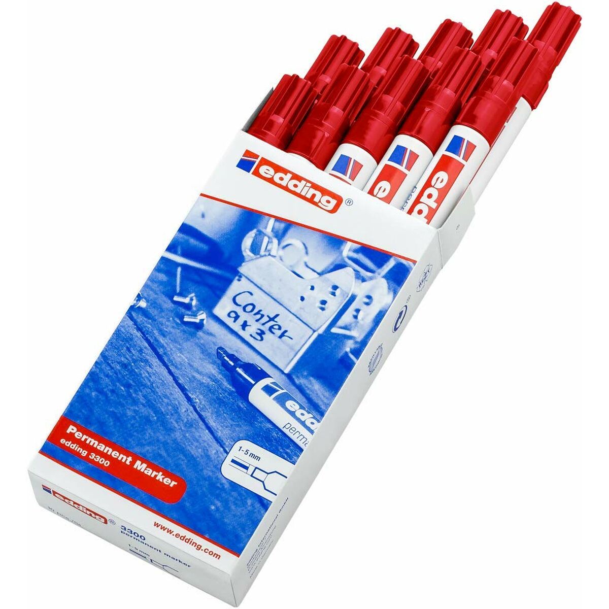 Rotulador permanente Edding 3300 Rojo (10 Unidades)  Comprati.