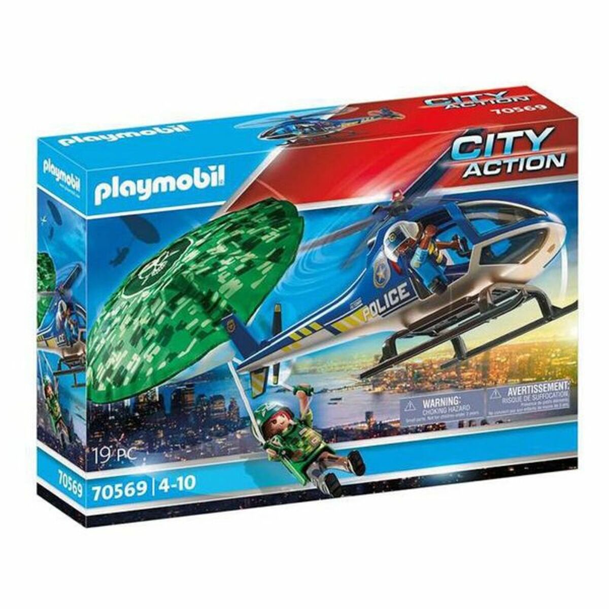 Playset  City Action Police helicopter: Parachute Chase Playmobil 70569 (19 pcs)  Comprati.