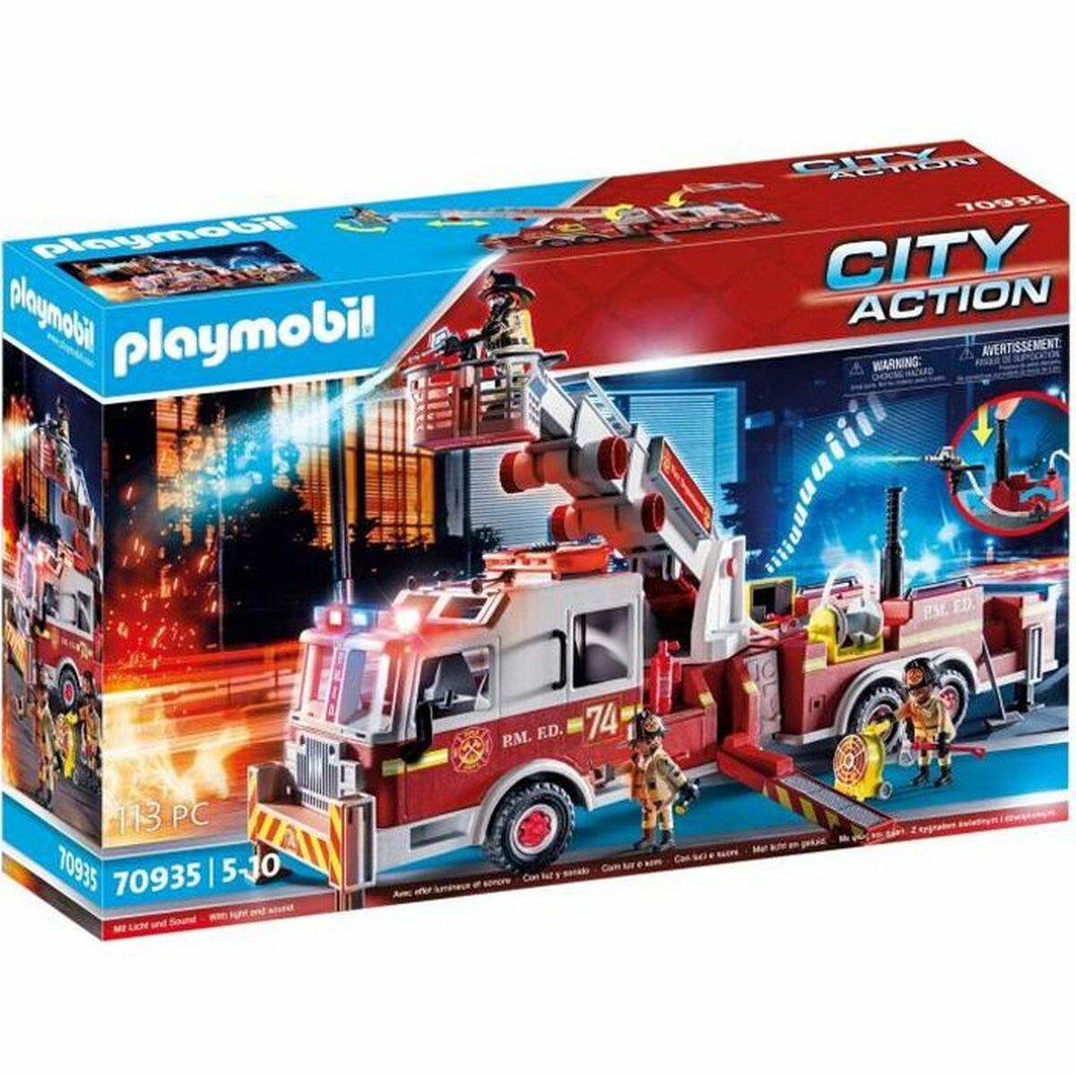 Playset de Vehículos   Playmobil Fire Truck with Ladder 70935         113 Piezas  Comprati.