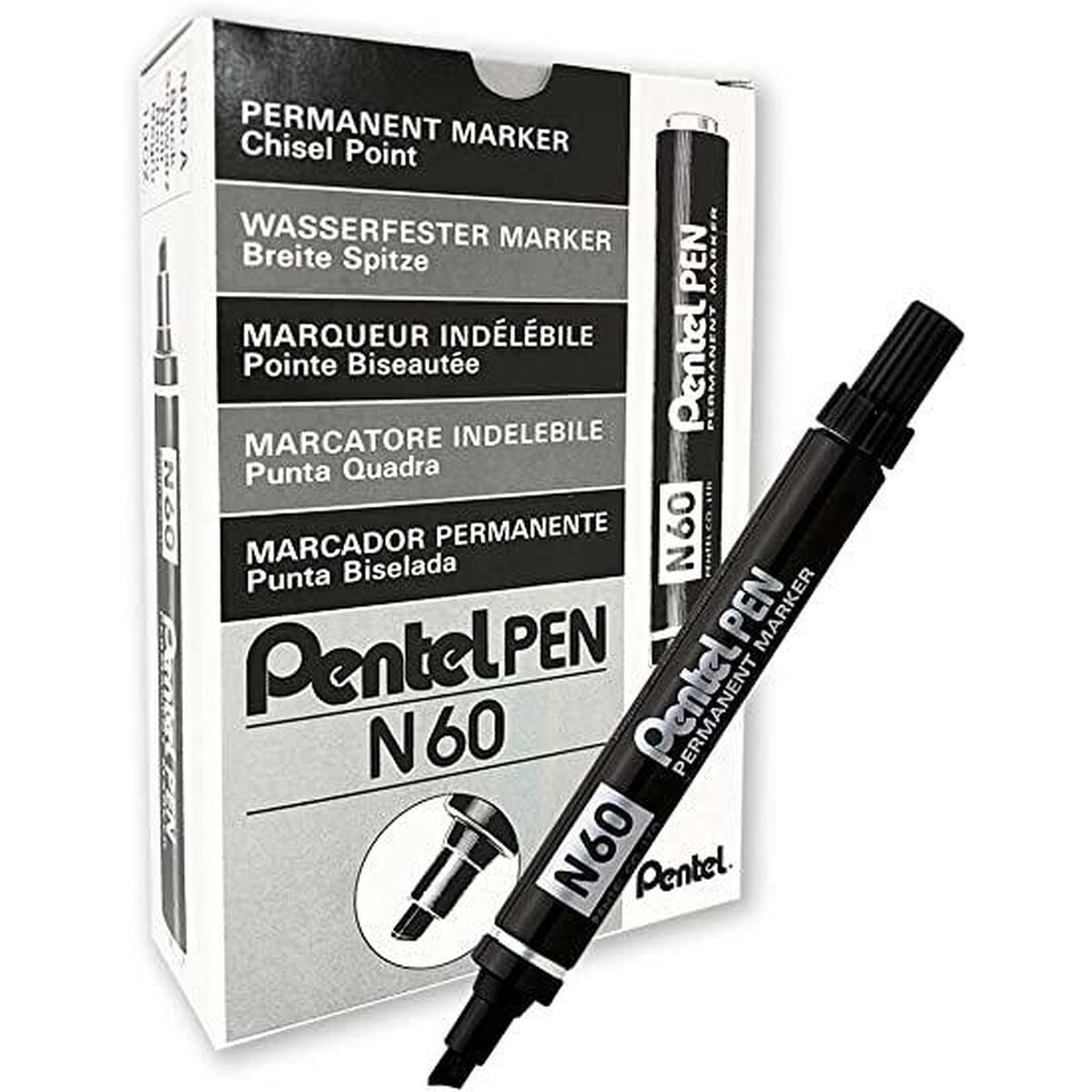 Rotulador permanente Pentel N60 Negro 12 Piezas  Comprati.