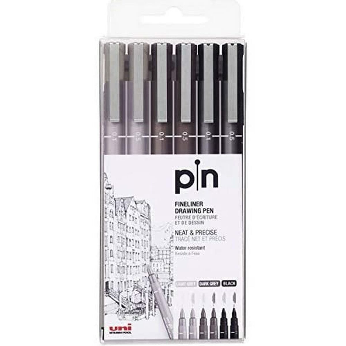 Rotulador permanente Uni-Ball PIN-200(S) Negro Gris Multicolor 6 Piezas  Comprati.