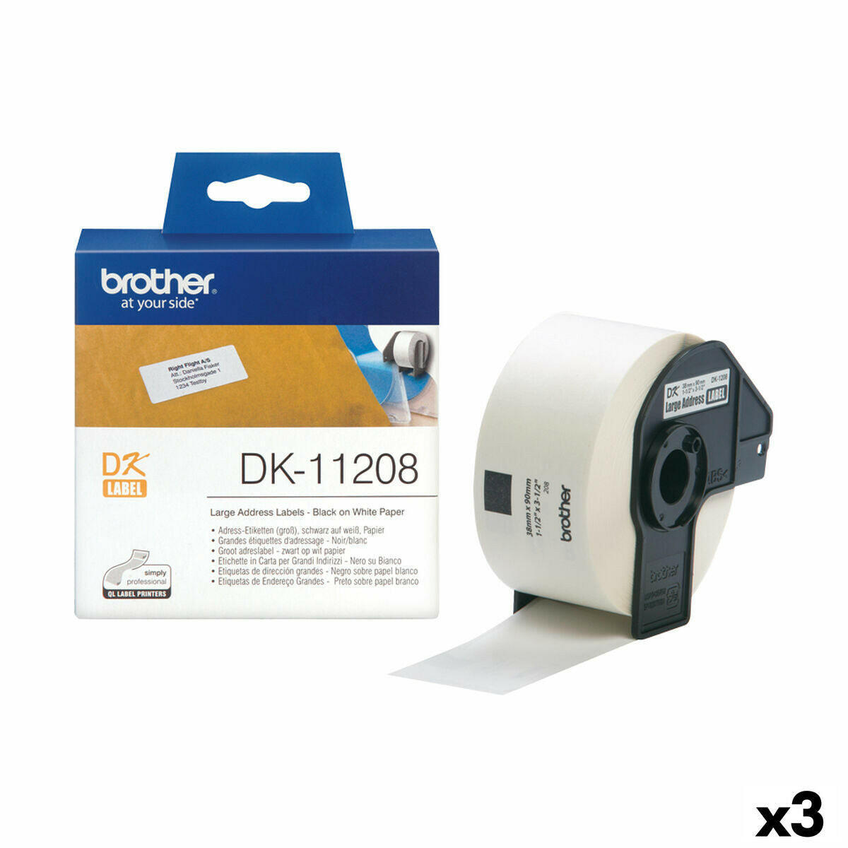 Etiquetas para Impresora Brother DK-11208 Blanco/Negro 38 X 90 mm (3 Unidades)  Comprati.