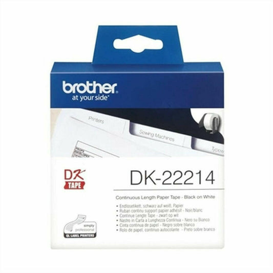 Cinta Continua de Papel Térmico Brother DK-22214 12 x 30,48 mm Blanco Negro Negro/Blanco  Comprati.