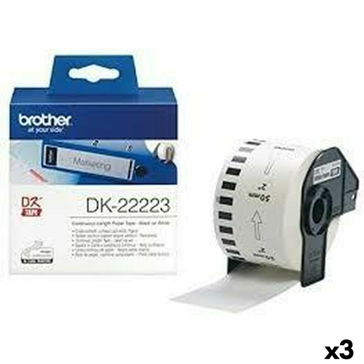 Papel Continuo para Impresoras Brother DK-22223 Blanco 50 mm x 30,48 m Negro (3 Unidades)  Comprati.