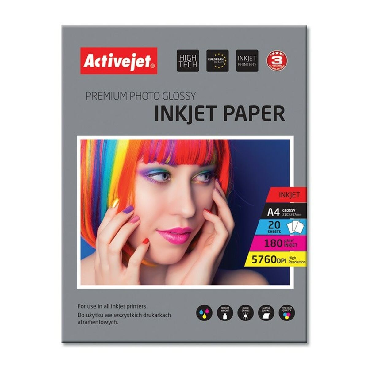 Papel Fotográfico Brillante Activejet AP4-180G20 A4 20 Hojas 21 x 29,7 cm  Comprati.