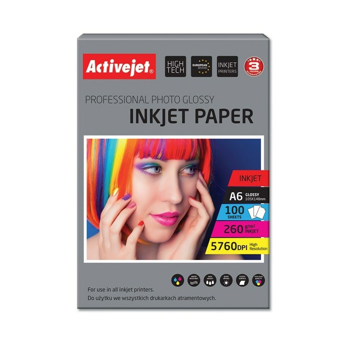 Papel Fotográfico Brillante Activejet AP6-260GR100 A6 100 Hojas  Comprati.