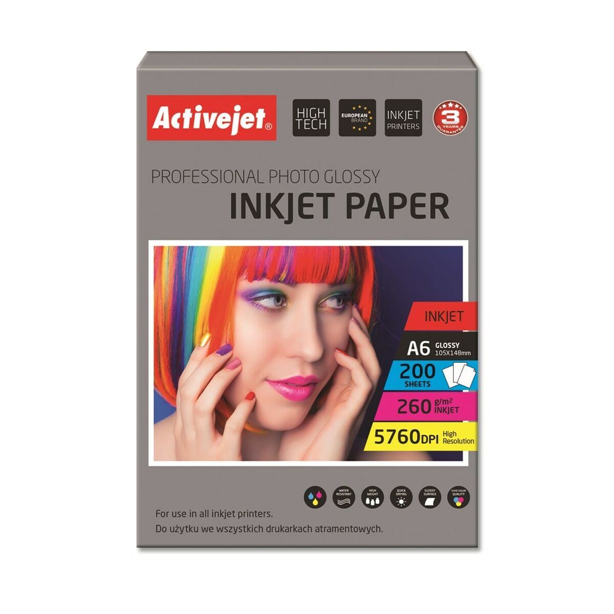 Papel Fotográfico Brillante Activejet AP6-260GR200 A6 200 Hojas  Comprati.