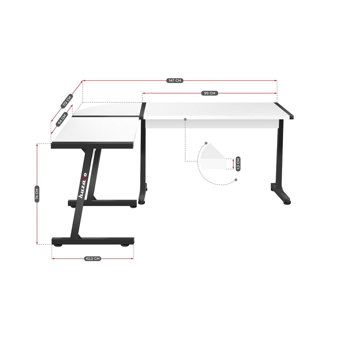 Escritorio Huzaro HZ-Hero 6.0 Blanco Acero Fibra de carbono 178 x 4 x 112 cm  Comprati.