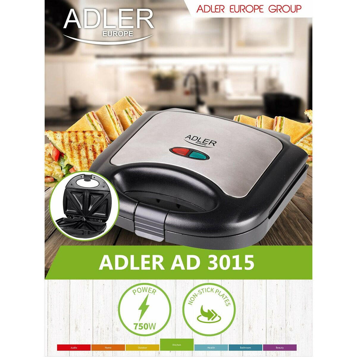 Sandwichera Adler AD 3015 Negro Multicolor Plateado 750 W  Comprati.