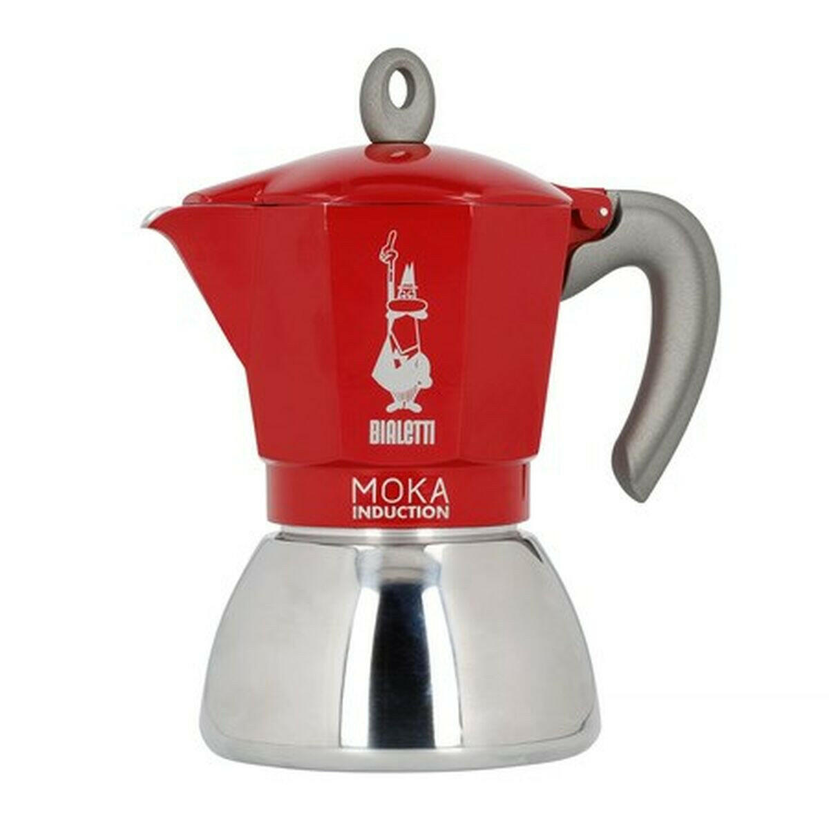 Cafetera Italiana Bialetti Moka Induction Negro Rojo Metal Acero Inoxidable Aluminio 300 ml 6 Tazas  Comprati.