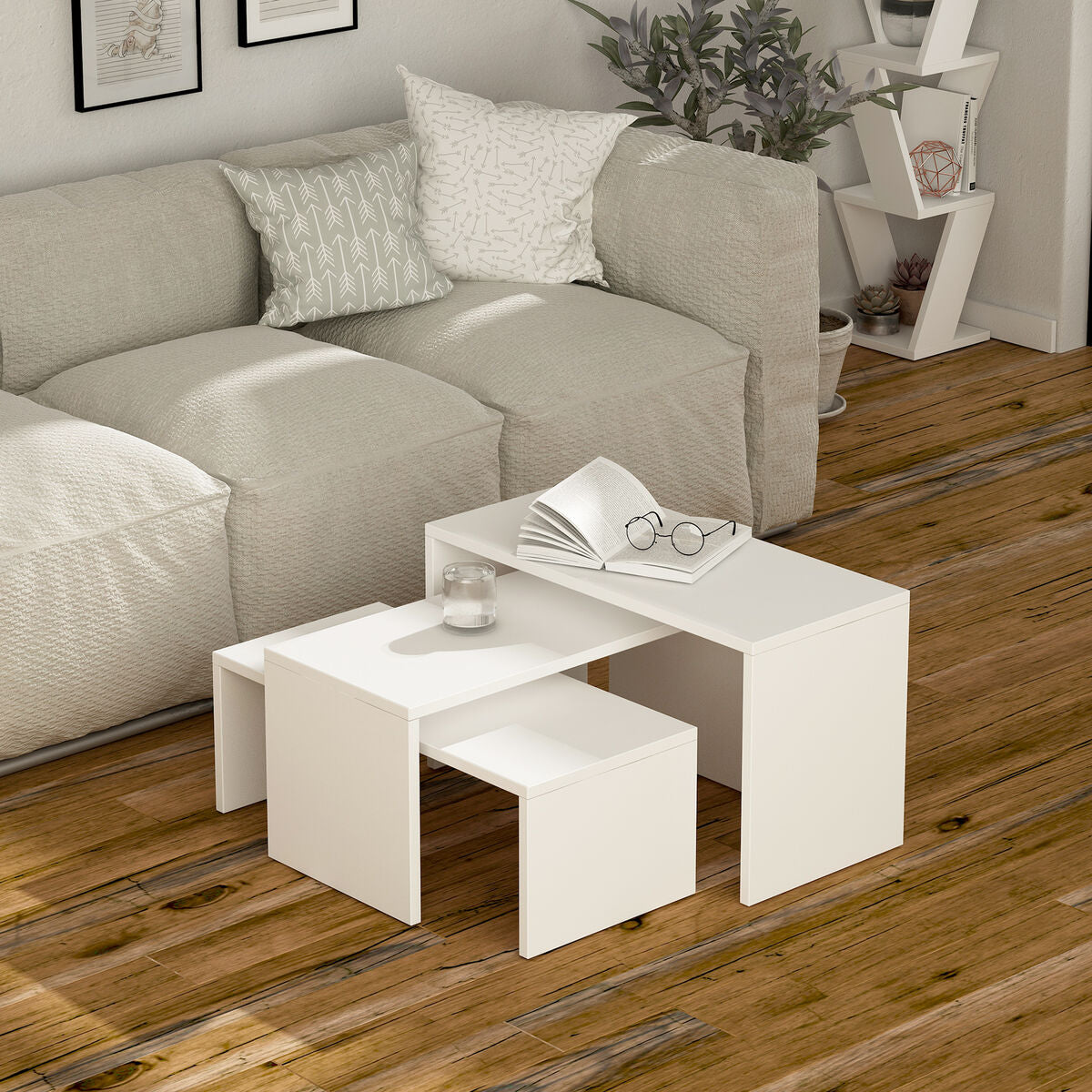 Juego de 3 mesas Alexandra House Living Blanco Madera MDP 32 x 65 x 30 cm 24 x 65 x 30 cm 39 x 65 x 30 cm  Comprati.