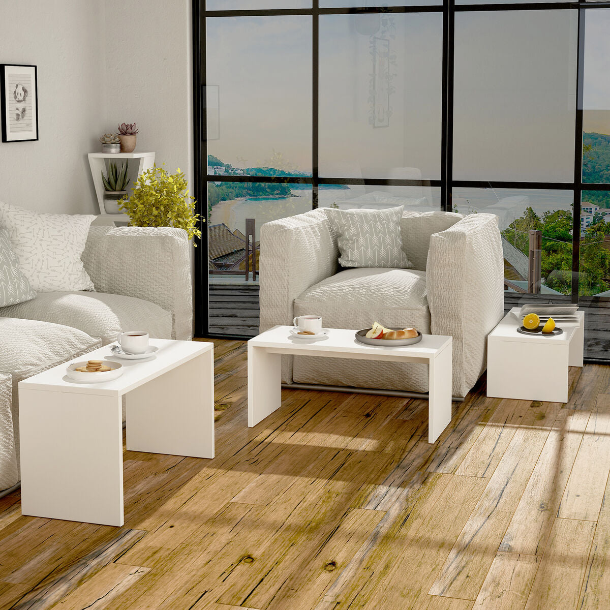 Juego de 3 mesas Alexandra House Living Blanco Madera MDP 32 x 65 x 30 cm 24 x 65 x 30 cm 39 x 65 x 30 cm  Comprati.