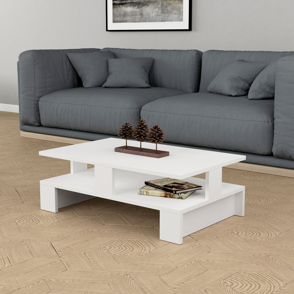 Mesa de Centro Alexandra House Living Blanco Madera MDP 80 x 28 x 50 cm Doble altura  Comprati.