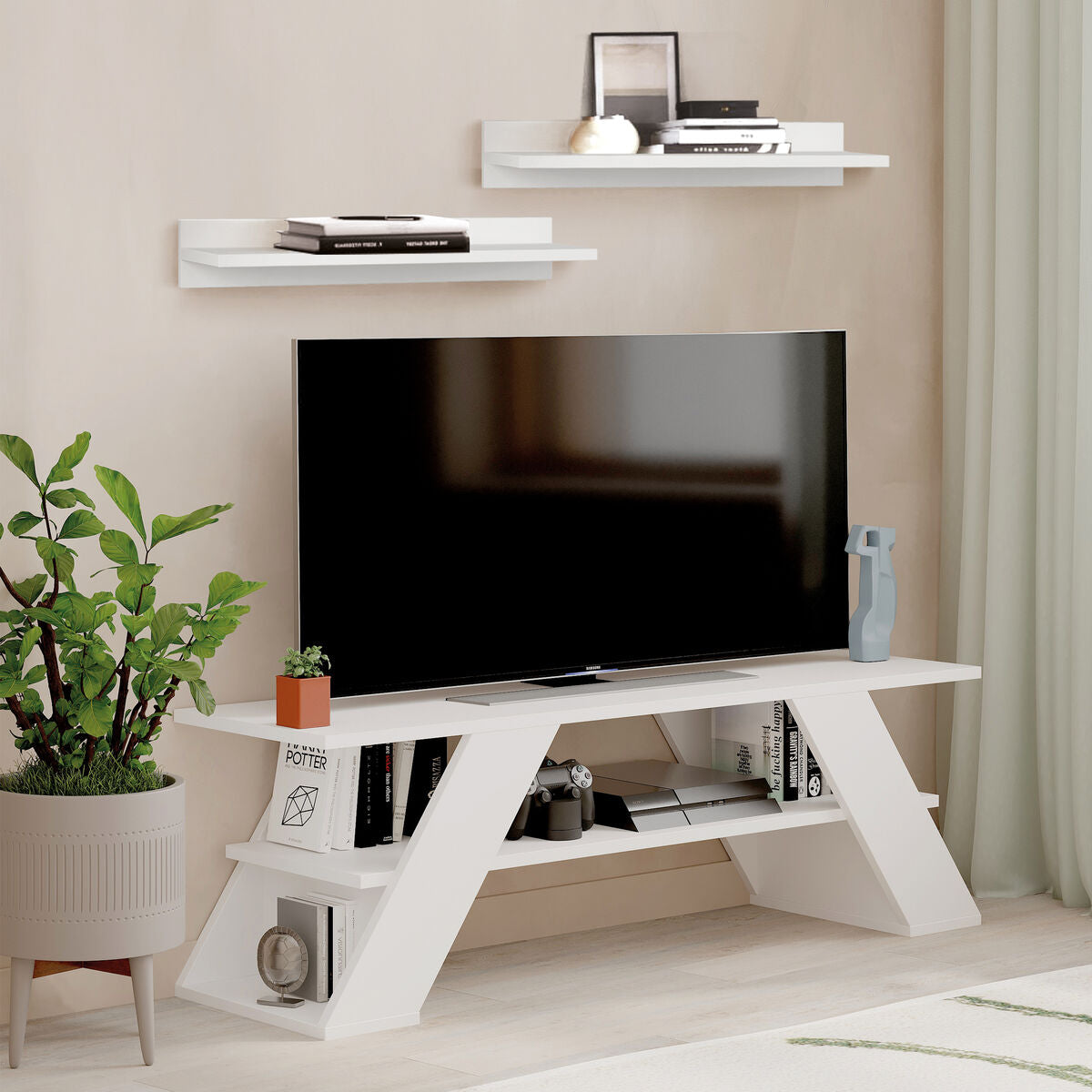 Mueble de TV Alexandra House Living Diagonal Blanco 120 x 40 x 33 cm  Comprati.