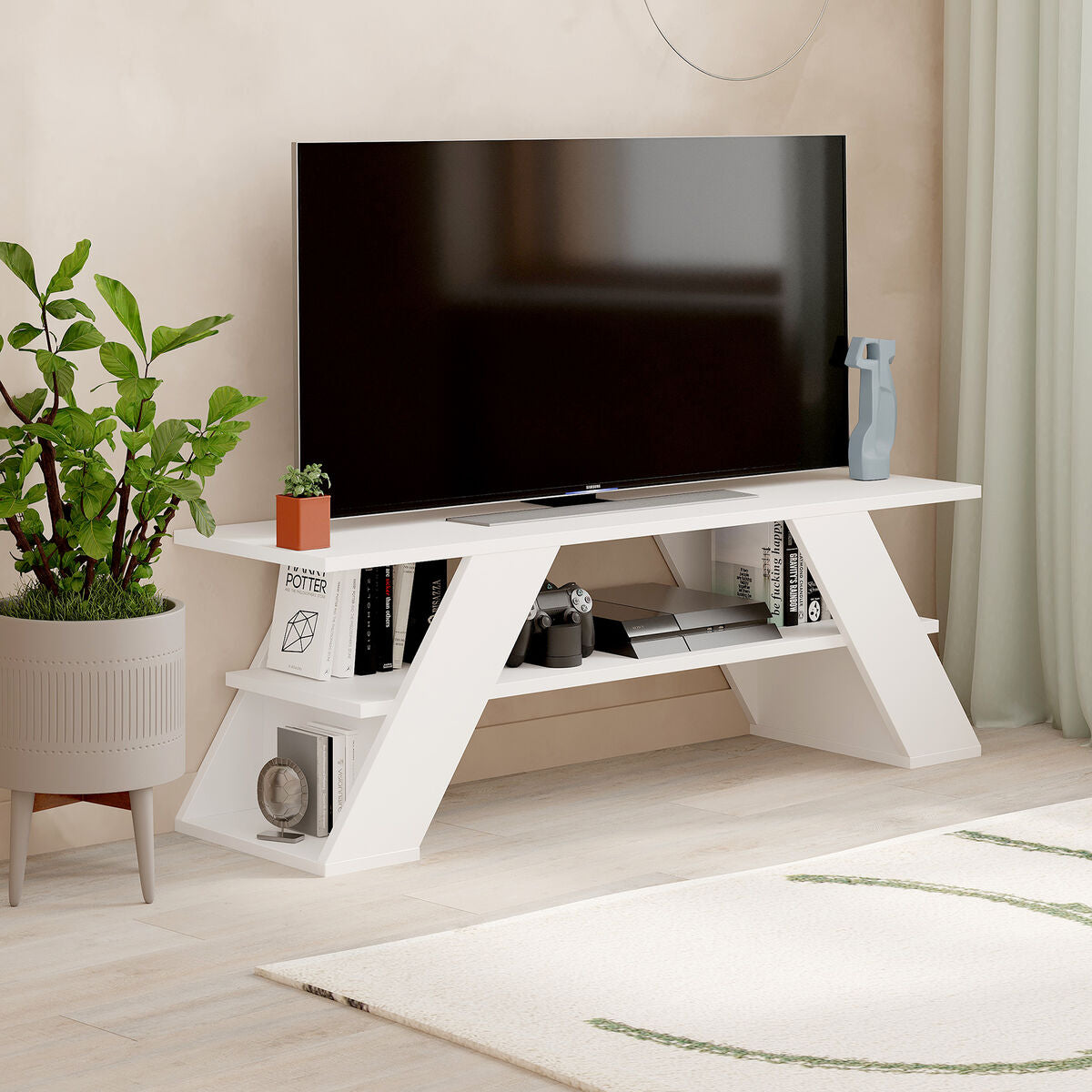 Mueble de TV Alexandra House Living Diagonal Blanco 120 x 40 x 33 cm  Comprati.