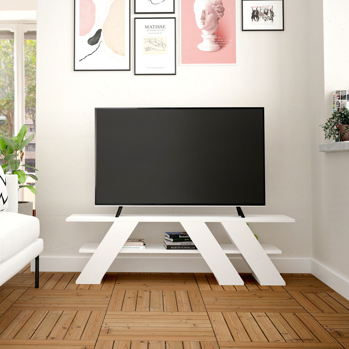 Mueble de TV Alexandra House Living Diagonal Blanco 140 x 40 x 34 cm  Comprati.