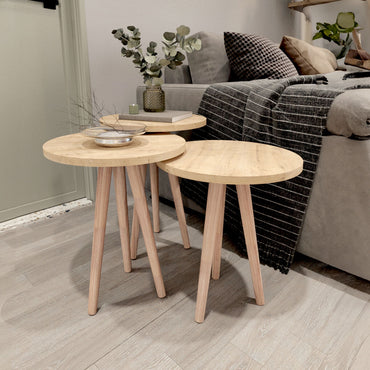 Juego de 3 Mesitas Alexandra House Living Natural Roble Madera MDP 35 x 49 x 35 cm 35 x 45 x 35 cm 35 x 47 x 35 cm  Comprati.