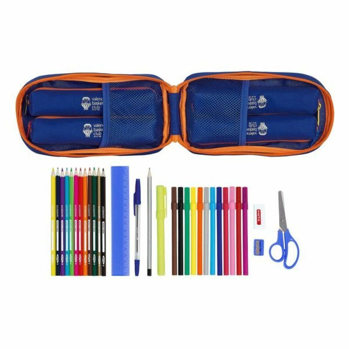 Plumier Mochila Valencia Basket M747 Azul Naranja 12 x 23 x 5 cm (33 Piezas)  Comprati.