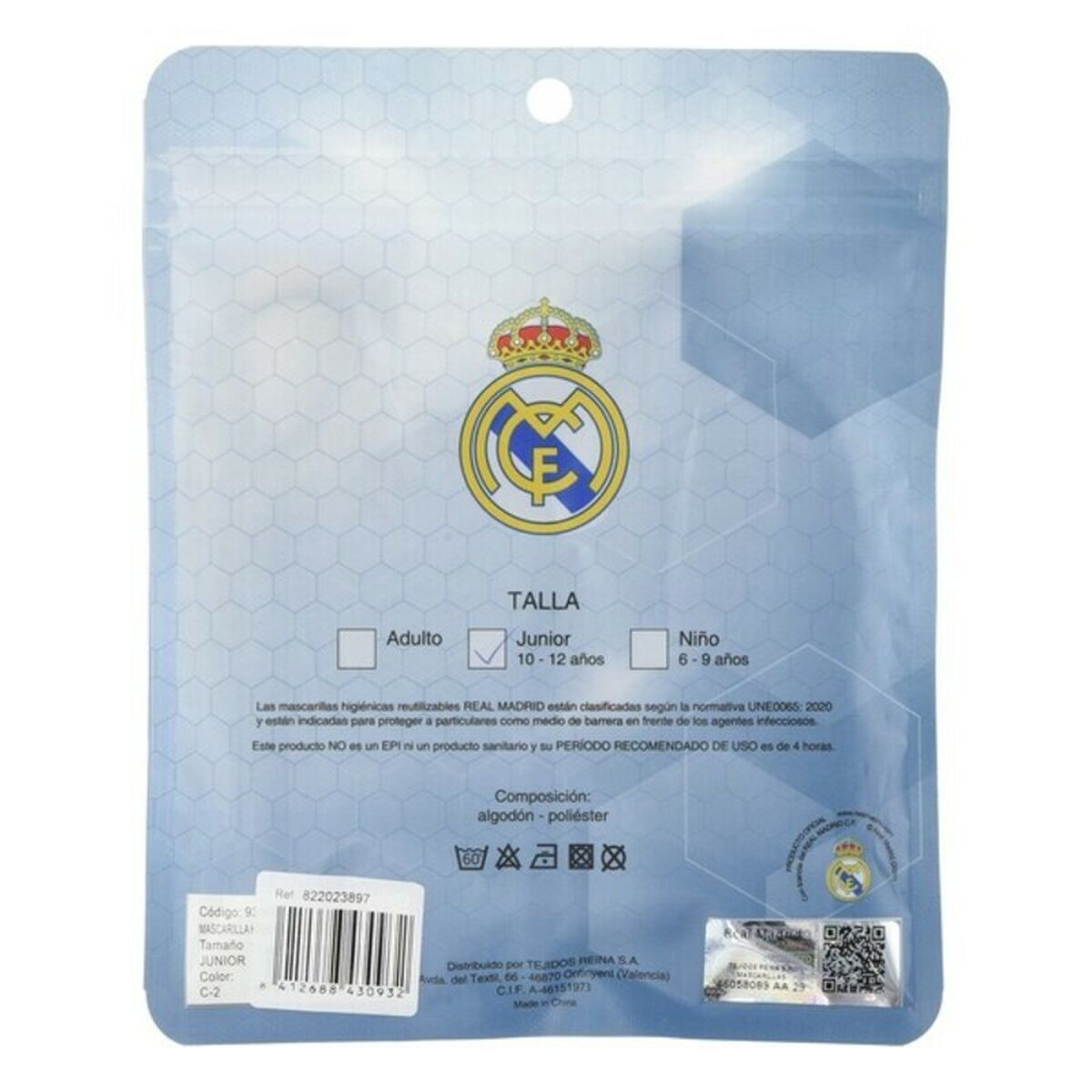 Mascarilla Higiénica de Tela Reutilizable Real Madrid C.F. Azul  Comprati.