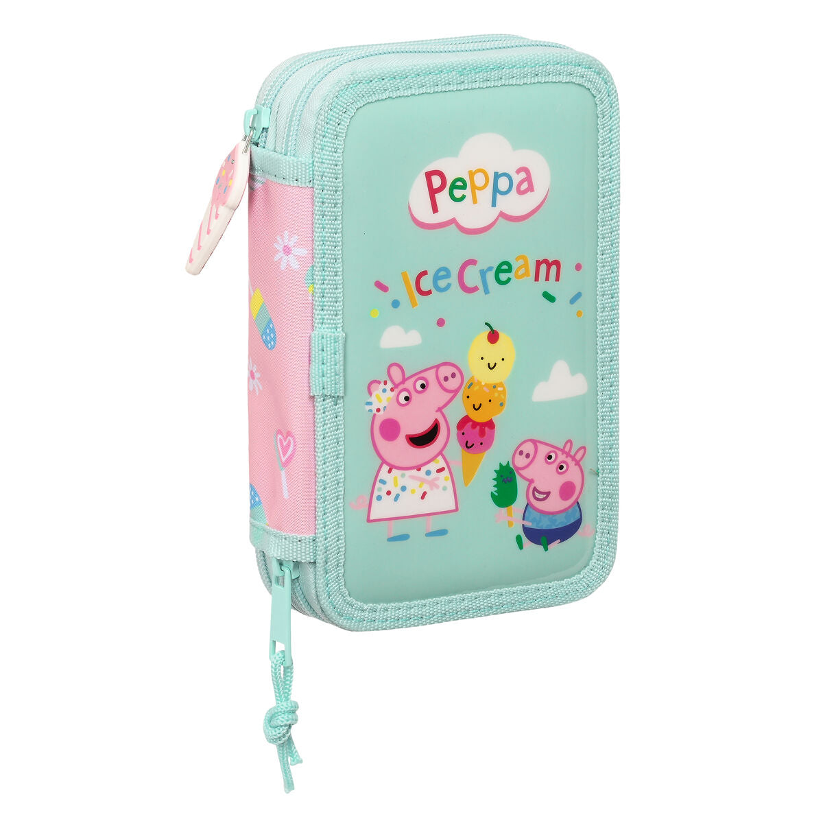 Plumier Doble Peppa Pig Ice cream Rosa Menta 12.5 x 19.5 x 4 cm (28 piezas)  Comprati.