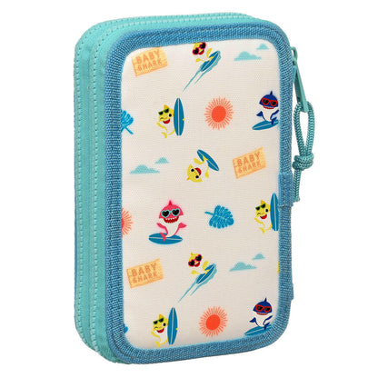 Plumier Doble Baby Shark Surfing Azul Blanco 12.5 x 19.5 x 4 cm (28 piezas)  Comprati.