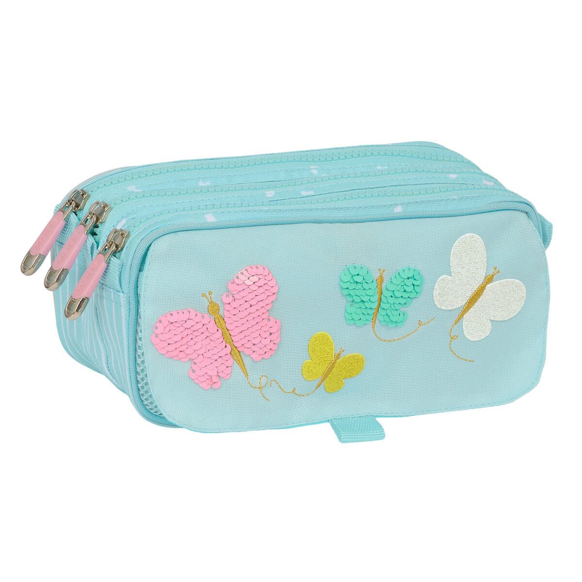 Portatodo Triple Moos Butterflies Azul claro 21,5 x 10 x 8 cm  Comprati.