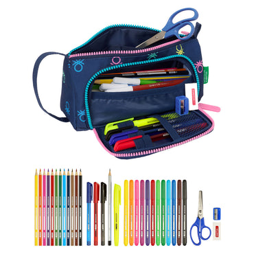 Estuche Escolar con Accesorios Benetton Cool Azul marino 20 x 11 x 8.5 cm (32 Piezas)  Comprati.