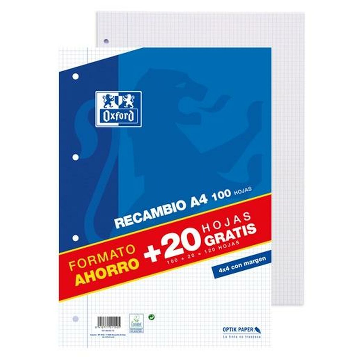 Hojas de repuesto Oxford 400058179 A4 120 Hojas Blanco Microperforado  Comprati.