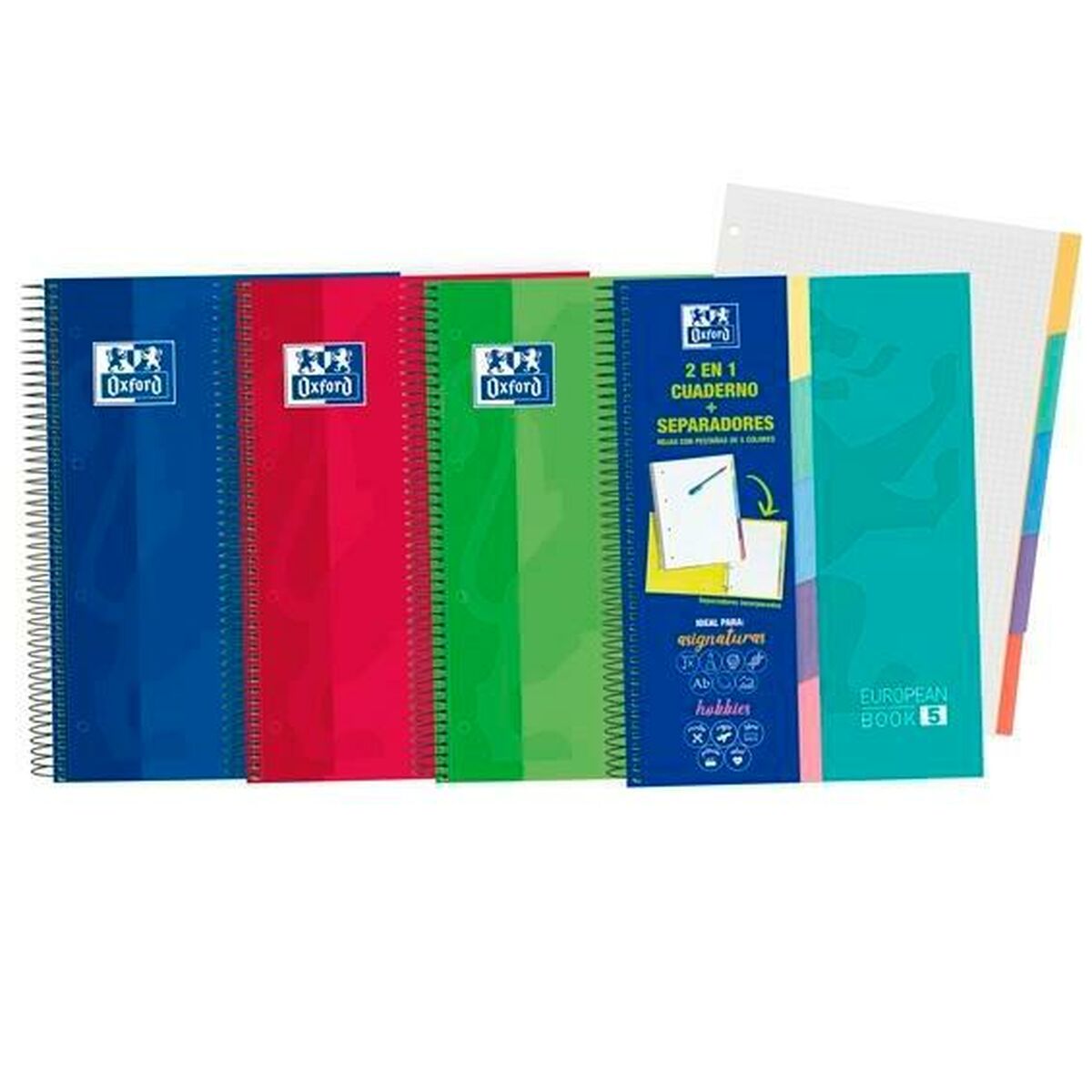 Cuaderno Oxford European Book 5 2 en 1 Microperforado Multicolor A4 10 Piezas  Comprati.