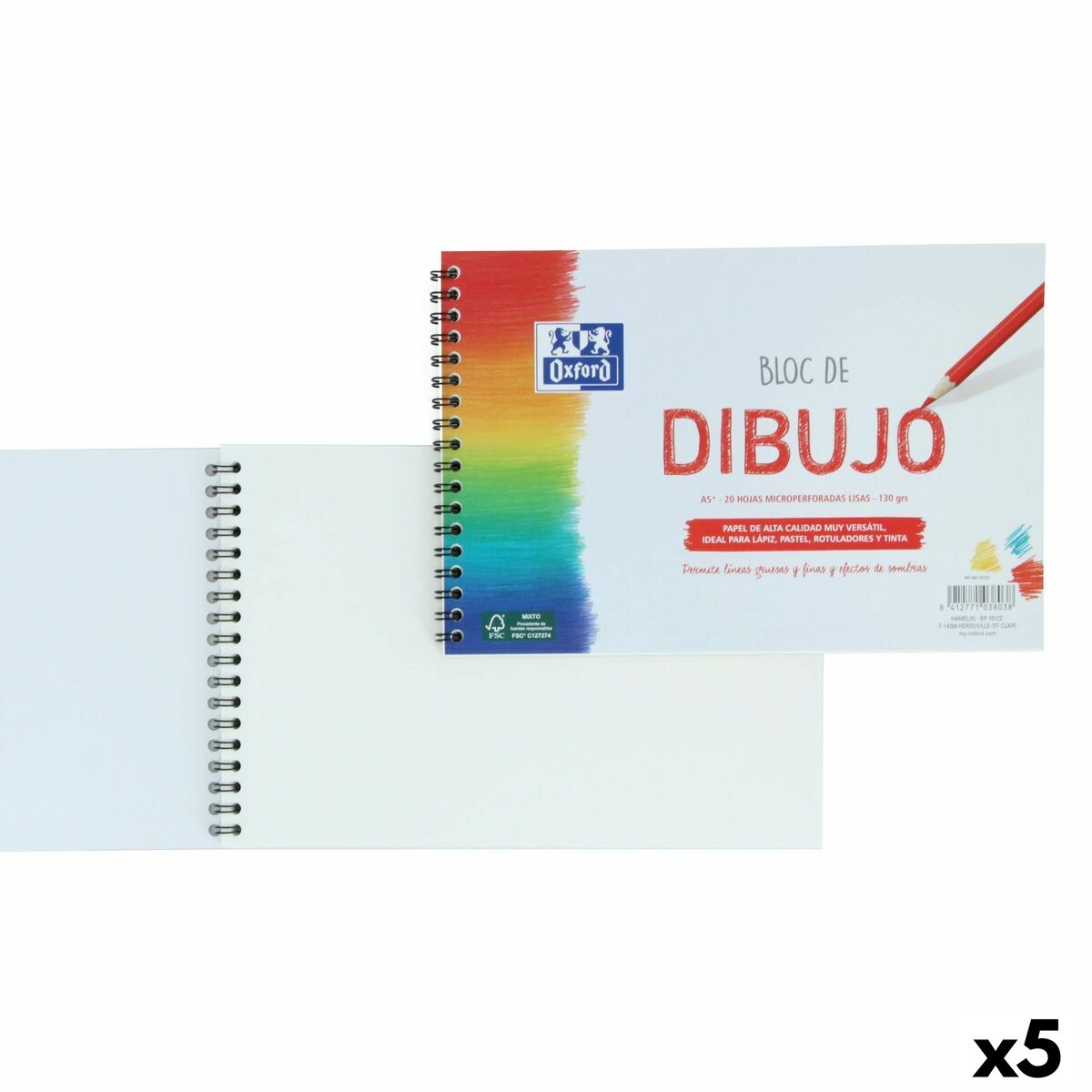 Bloc de dibujo Oxford Blanco A5+ 20 Hojas (5 Unidades)  Comprati.