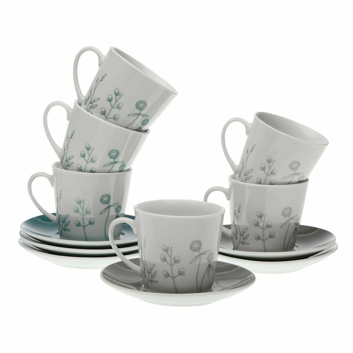 Juego de 6 Tazas de Té con Plato Versa Nomma Porcelana 9 x 14 x 14 cm 10,5 x 8 x 6 cm 14 x 14 x 2 cm  Comprati.