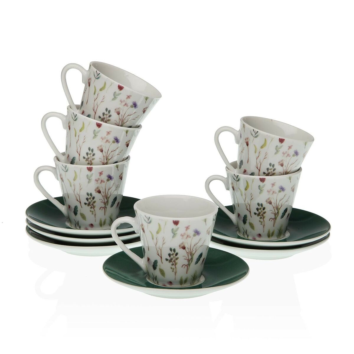 Juego de Tazas con Platos Versa Sansa Porcelana 5,8 x 6 x 5,8 cm Café (12 Piezas)  Comprati.