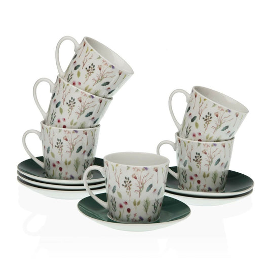 Juego de Tazas con Platos Versa Sansa Porcelana 9 x 14 x 14 cm 10,5 x 8 x 6 cm 14 x 14 x 2 cm Flores Té (12 Piezas)  Comprati.