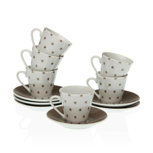 Juego de Tazas con Platos Versa Porcelana 5,8 x 6 x 5,8 cm Estrellas Café (12 Piezas)  Comprati.