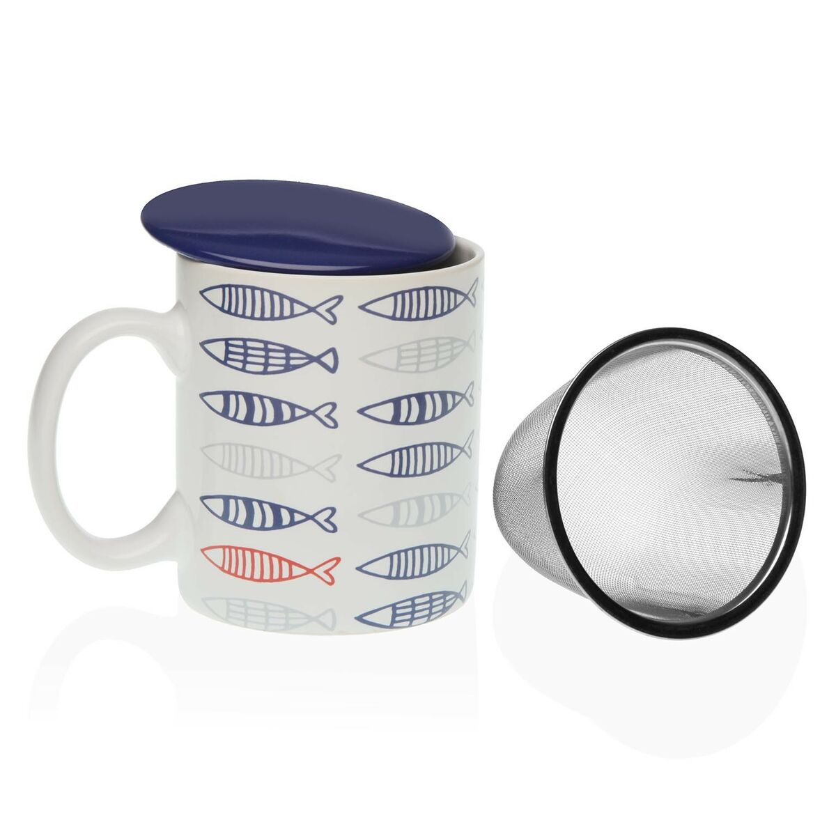 Taza con Filtro para Infusiones Versa Peces Porcelana Gres  Comprati.