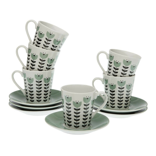 Juego de 6 Tazas con Plato Versa Erna Porcelana  Comprati.