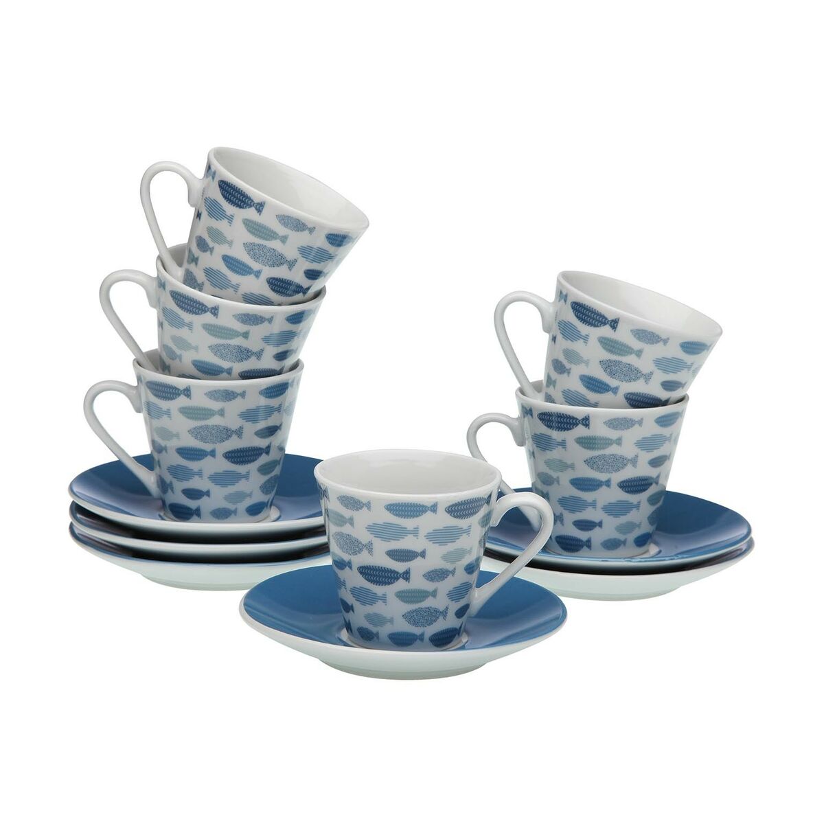 Juego de Tazas de Café Versa Peces Porcelana  Comprati.