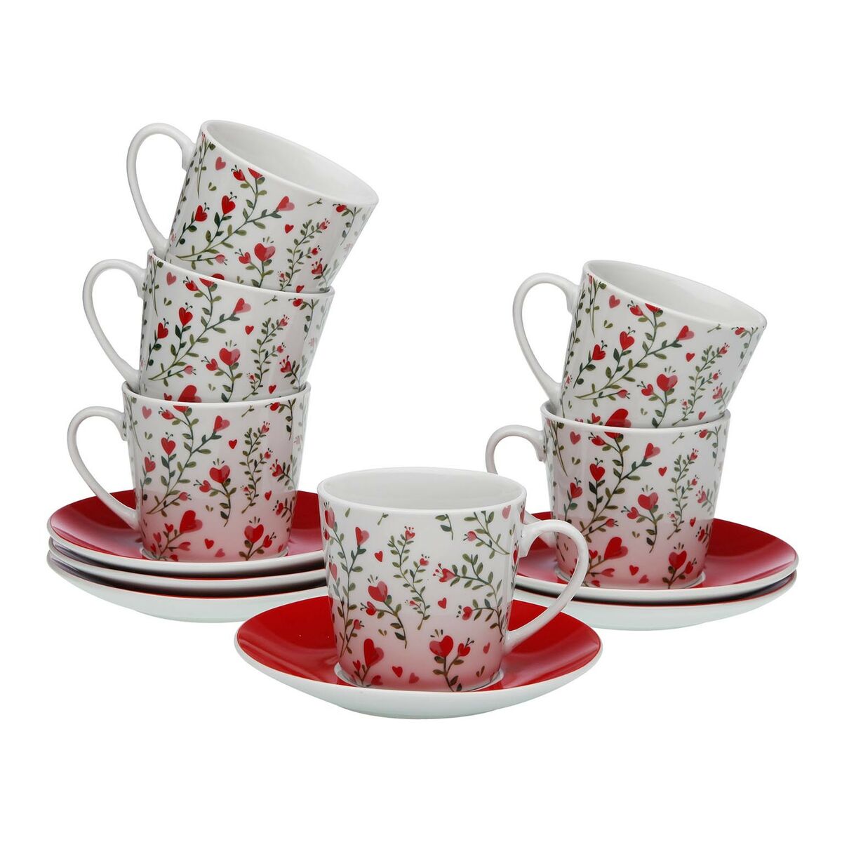 Juego de Tazas de Café Versa Corazones 6 Unidades Porcelana  Comprati.