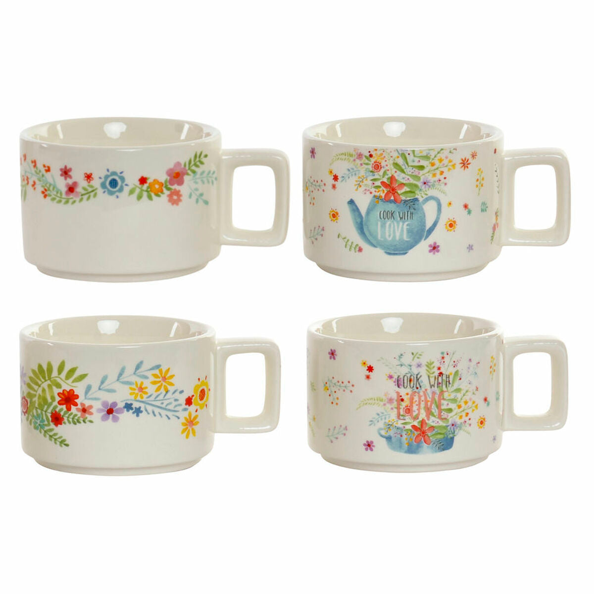 Juego de Tazas de Café DKD Home Decor Multicolor Metal Bambú Dolomita 260 ml  Comprati.