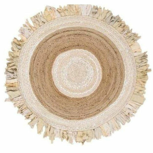 Alfombra DKD Home Decor 140 x 140 x 1 cm Natural Beige Marrón Poliéster Algodón Tropical Jute Flecos  Comprati.