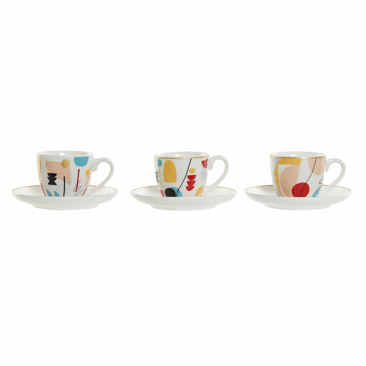 Juego de Tazas de Café DKD Home Decor Abstracto 80 ml Blanco Multicolor  Comprati.