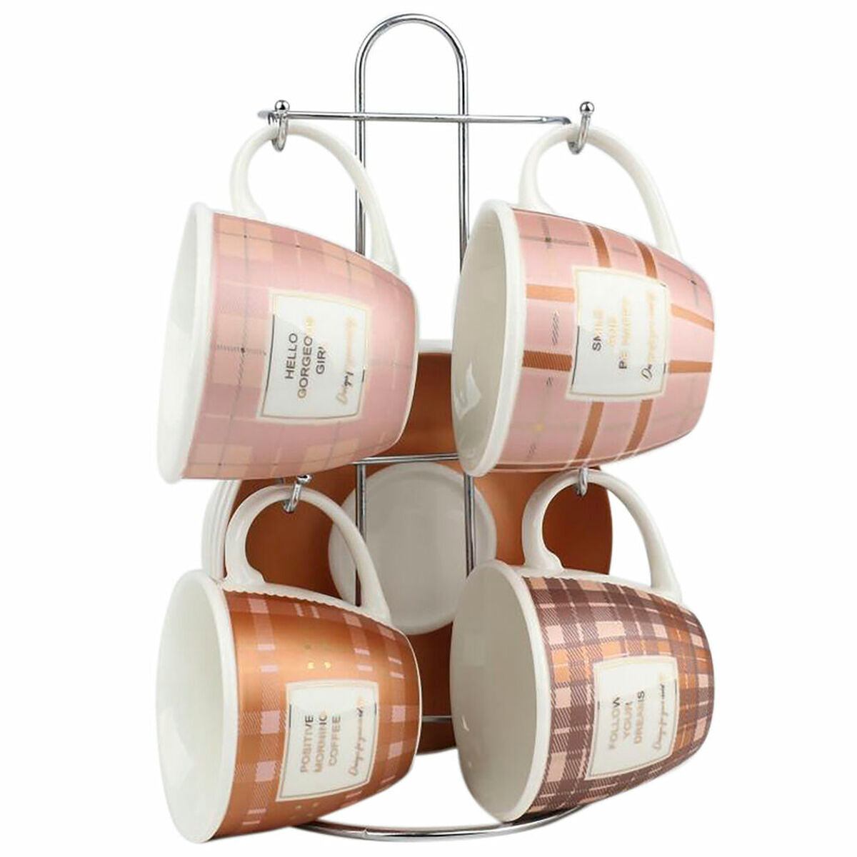 Juego de Tazas de Café DKD Home Decor Rosa Metal Marrón Blanco 210 ml 4 Piezas  Comprati.