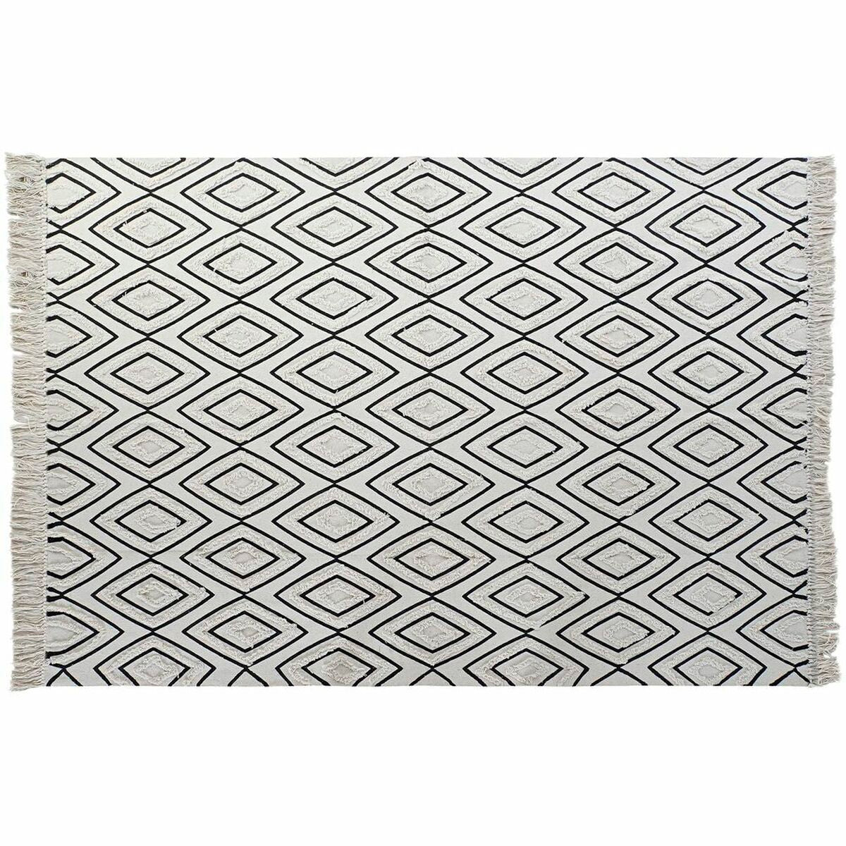 Alfombra DKD Home Decor 160 x 250 x 0,7 cm Negro Poliéster Algodón Blanco Rombos Boho  Comprati.