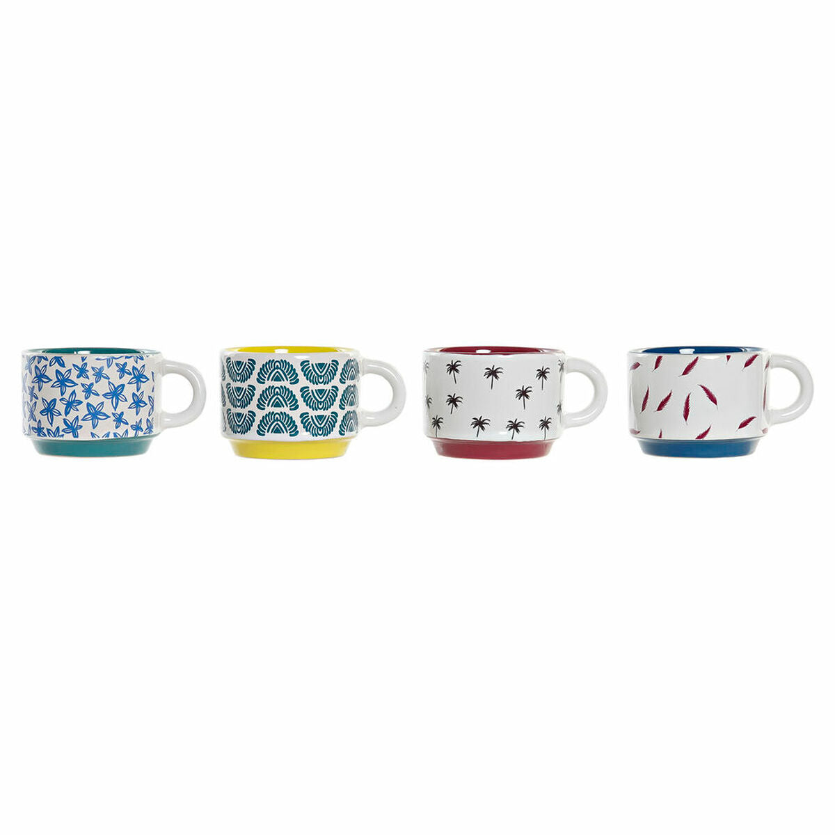 Juego de Tazas de Café DKD Home Decor Multicolor Amarillo Azul Turquesa Granate Metal Gres 4 Piezas 150 ml  Comprati.