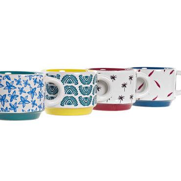 Juego de Tazas de Café DKD Home Decor Multicolor Amarillo Azul Turquesa Granate Metal Gres 4 Piezas 150 ml  Comprati.