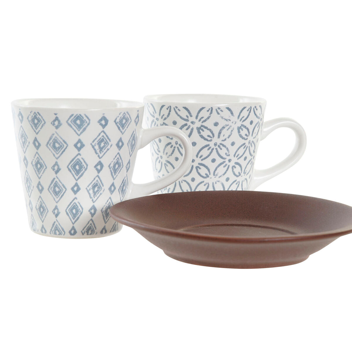 Juego de Tazas de Café DKD Home Decor Azul Marrón Madera de caucho Blanco Gres 90 ml  Comprati.