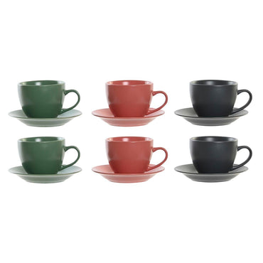 Juego de 6 Tazas con Plato DKD Home Decor Verde Rosa Gris oscuro Gres 150 ml 16 x 17 x 35 cm  Comprati.