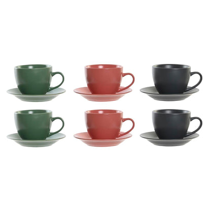 Juego de 6 Tazas con Plato DKD Home Decor Verde Rosa Gris oscuro Gres 150 ml 16 x 17 x 35 cm  Comprati.